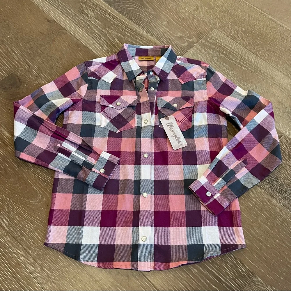 Wrangler Kids Pink Rodeo Western Cowgirl Button Down Size L